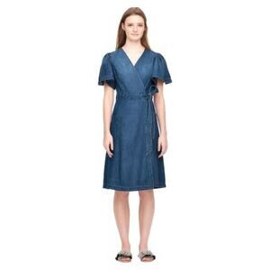 Rebecca Taylor Denim Wrap Midi Dress Puff Sleeve size XS